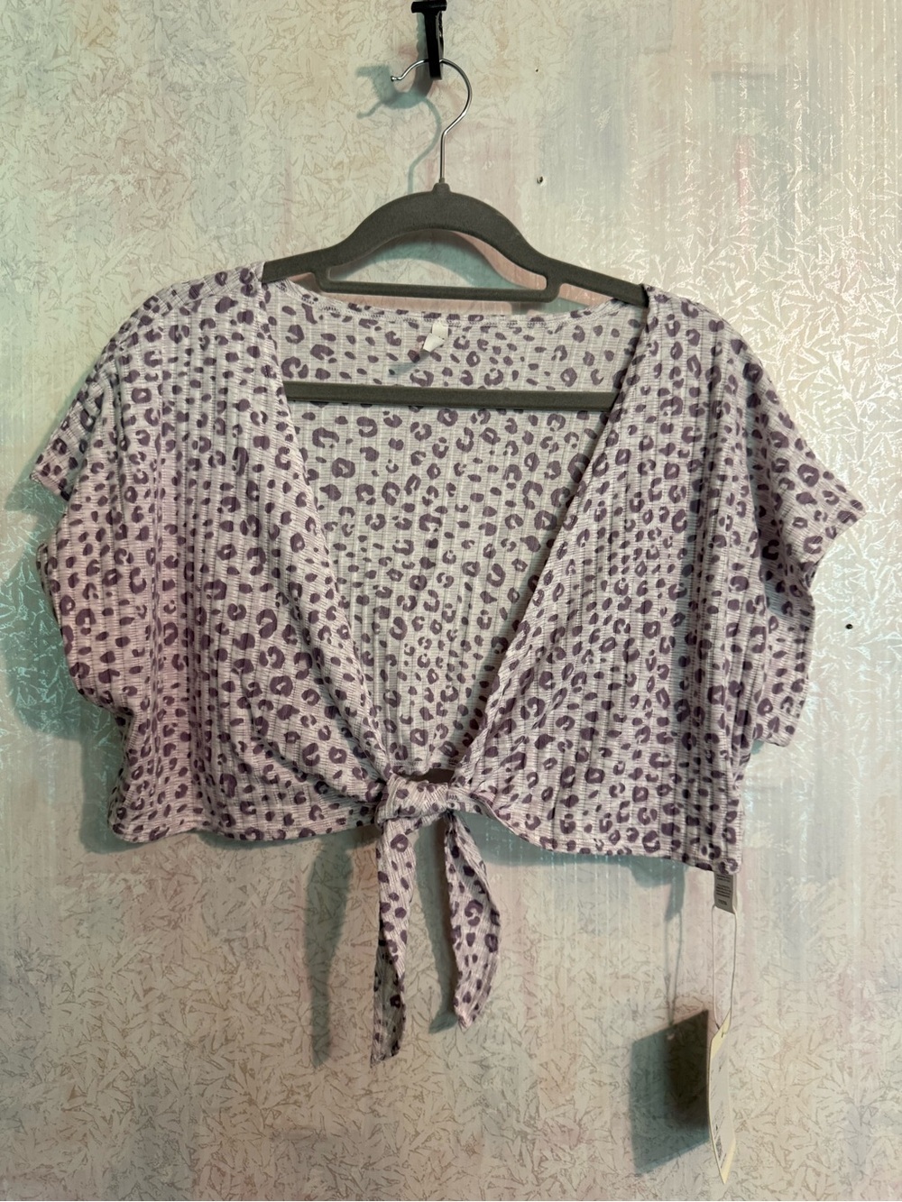 HALARA Lavender Leopard Tie-Front Crop Top, Boho, Animal Print, Great Layering